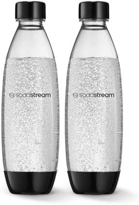 sodastream 1L Twin Pack Dishwasher Safe Slim Bottle (Black) No One Lid