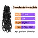 10 Inch 10 Packs Yanky Twist Crochet Hair Pre-twisted Natural Black Kinky Mini Spring Twist Small Curly Senegalese Twist Braids (1B)