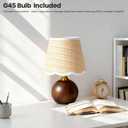 11.4" Modern Wooden Bedside Table Lamp, Small Nightstand Desk Lamp with Fabric Shade, Warm Ambient Light, Dimmable E26 Socket with Bulb Included for Bedroom Living Room (Fabric)
