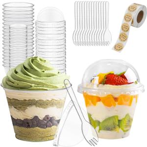 Clear Dessert Cups with Lids and Spoons, 100 Pack 7oz Mini Parfait Cups for Party Desserts, Appetizers, Holidays