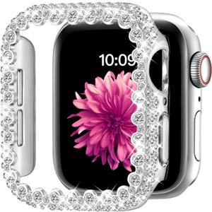 Bling Bumper Case Compatible with Apple Watch Series 3/2/1 38mm, Diamond Protective Face Cover for Women, Hard PC Frame for iWatch 38mm Silver