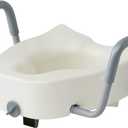 Medline 5" Elongated Raised Toilet Seat, with Lock and Removable Padded Arms- A Medical Seat for Seniors, Elderly, Adults, or Post-Surgery Recovery, 1 Ct.