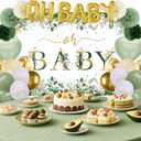 Sage Green Baby Shower Decorations Set- Sage Green Balloon Arch Kit, Pom Poms, OH BABY Banner, Backdrop, tablecloth for Gender Reveal Party Supplies
