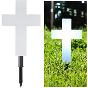 yeesport Solar-Powered Cross Light, Grave Marker Cemetery Decoration, Cemetery Cross for Grave,White LED Light Cross, Garden Stake Light, Outdoor Peaceful Decorative Lamp for Yards, Gardens, Patios