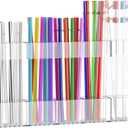 9.6 Large Acrylic Straw Holder for Cabinet Door, Reusable Adjustable Two-Part Straws Organizer with Ultra Sticky Adhesive Strips, 2026 Straw Storage for Kitchen Cupboard (Transparent)