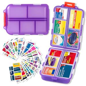 2026 New Extra Large Pill Box with Medicine Labels Travel Essentials Daily Med Container Mini Medication Organizer Storage Organizer Case 7 Day Pill Organizer(Purple)