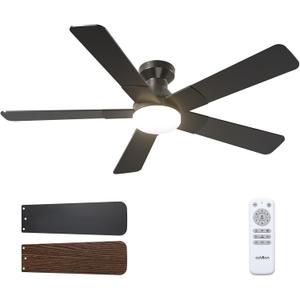 addlon Ceiling Fans with Lights, 52 inch Low Profile Ceiling fan with Light and Remote Control, Flush Mount, Reversible, 3CCT, Dimmable, Noiseless, Black Ceiling Fan for Bedroom, Indoor/Outdoor Use