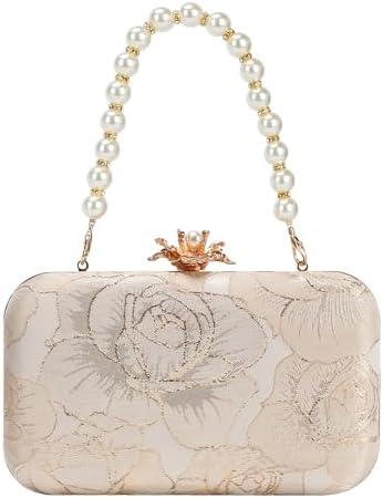 Womens Vintage Floral Embroidery Clutch Evening Handbag Shoulder Bags Purse for Wedding Party Prom