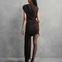 Ophestin Women's Sleeveless Ruched Bodycon Mini Dress Irregular Sexy Elegant Flowy Cocktail Party Club Dresses, L (Brown)