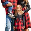 PATPAT Family Matching Outfits Mommy and Me Dresses Matching Set Long Sleeve Plaid Midi Dress and Casual Button Down Shirts
