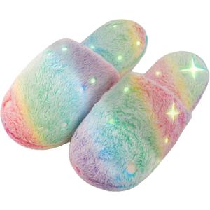 Kids Slippers Luminous Night Lights Warm Plush for Boys Girls House Indoor Shoes (12-13 Little Kid, Green)