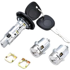 Ignition Switch Lock Cylinder with Pair Front Door Lock Cylinder Compatible with 2003-2006 Chevy Silverado Suburban GMC Sierra Yukon Cadillac Escalade Replace OE# 707835 + 706592 X2 + 598007 X2