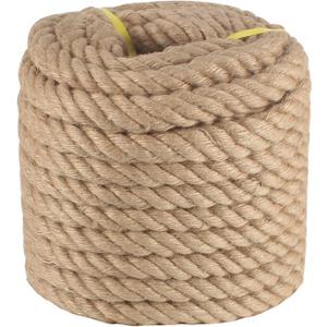 Jute Rope 1 in x 100 ft Thick Twisted Manila Ropes Natural Hemp Rope for Swing Bed, Railing, Crafts, Docks, Tug of War, Decorating, Nautical, Landscaping, Hammock
