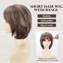 SEVENCOLORS Short Brown Wigs for White Women Natural Hair Lace Front Pixie Bob Wigs Synthetic Brown Mix Blonde Womens Wig