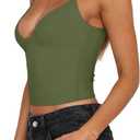 REORIA Butsmooth Womens Sexy V-Neck Sleeveless Double Lined Going Out Y2K Trendy Cami Shirt Cropped Tank Tops (Green)