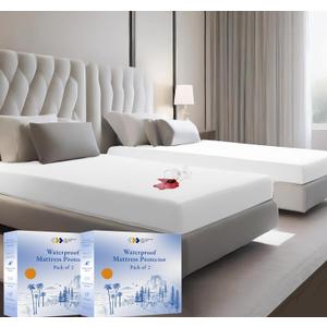 2 Pack Waterproof Twin Mattress Protector for Twin Size Bed - Soft, Noiseless and Cooling with Deep Pockets to Fit 8-20 inch Mattresses