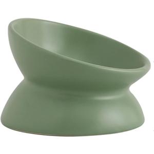 Ceramic Raised Cat Bowl, Cat Food Bowls Elevated Tilted, Ceramic Pet Bowl Whisker Friendly, Anti Vomit & Reduce Neck Burden for Food and Water (Green)