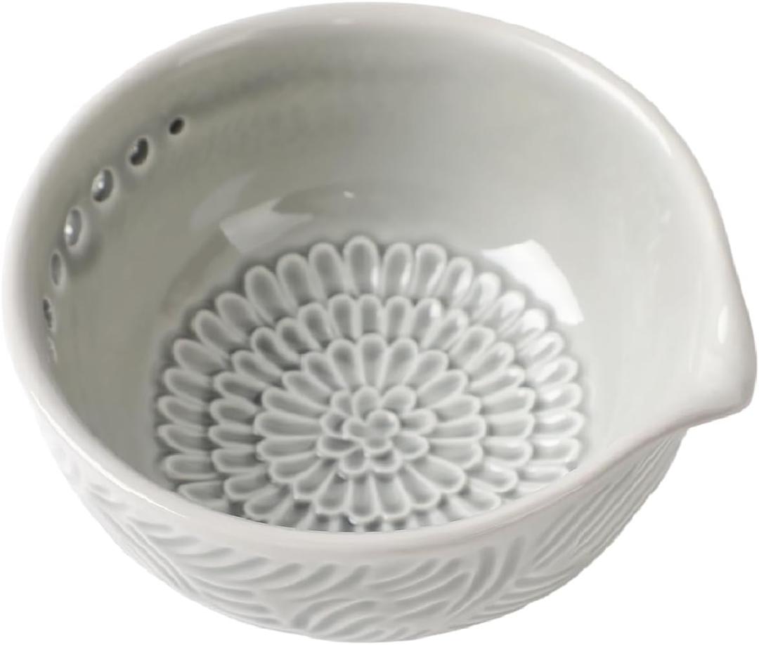 Ceramic Grater Bowl with Herb Stripper, 3 in 1 Handmade Ginger Grater Bowl, Garlic Grater Plate, Multi-Functional Kitchen Tools and Gadgets, for Garlic, Chocolate, Herbs, Etc