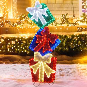 Brightown 39in Outdoor Boxes Decorations, Set of 3 Christmas Lighted Gift Boxes with 276 LED Lights, Light up Xmas Present Ornament for Tree Indoor Outside Front Door Yard Holiday Decor
