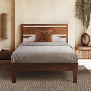 14 Inch Wood Bed Frame with Headboard Sturdy Wood Platform Bed No Box Spring Needed Easy Assembly, Twin XL