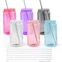 16oz Plastic Mason Jars, 6Pack Clear Mason Drinking Acrylic Cups with Lids and Stainless Steel Straws Iced Coffee Cups Shatterproof Unbreakable Tumblers for Smoothies, Beer, Coffee, Milk Tea, Colored