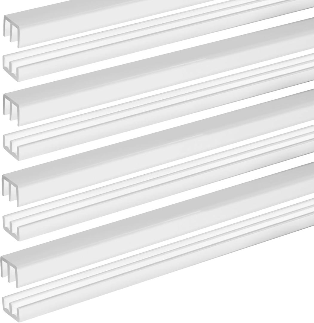 Landical 4 Sets 4FT Sliding Door Track for 1/8" Thick Panels Closet Glass Doors Plastic Cabinet Window Sliding Track (White)