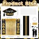 7 Pcs Graduation Party Decorations Class of 2026 Congrats Grad Banner Gold Foil Fringe Backdrop Curtains Black and Gold Graduation Decorations for High School & College Celebrations Party Supplies