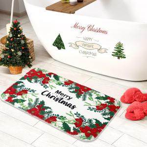 Tinideya Winter Bathroom Rugs 31.5" x 19.7" Winter Bath Mat Non Slip Farmhouse Entrance Welcome Door Mats Holiday Bathroom Decorations for Home Indoors Kitchen(Poinsettia)