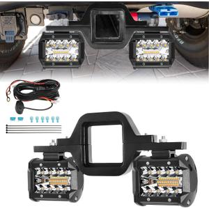 BESTZHEYU 4 Inch 60W Led Pods with 3 Inch Tow Hitch Mounting Brackets and Wiring Hnress Backup Reverse Lights Rear Light Bar for Pickup ATV SUV Truck Trailer Boat with White and Amber Beam