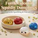 Dumpling Squishies,Giant Glitter Dumpling Box, Colorful Dumplings Stress Balls Fidget Sensory Toy, Soft Squeeze Decompression Dough Gift ,Easter Basket Stuffers (White)