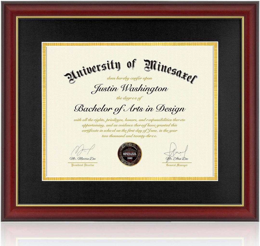 Diploma Frame 14x17 with Black Mat Fits Document, Certificate or 16x20 Picture without Mat, 17x14 Cherry Red Frame for Wall Mounting