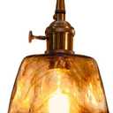Vintage Amber Glass Pendant Light with Brass Gold Socket E26 Holder and Switch,Adjustable Cord Caramel Coffee Hanging Ceiling Lamp for Kitchen Island Dining Room Bedroom (A)