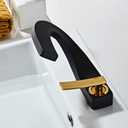 Modern Bathroom Sink Basin Faucet Brass Single Hole Single Handle Deck Mount Cold and Hot Mixed Creative Design Tap Including Two US Standard 3/8 Hoses Black Gold