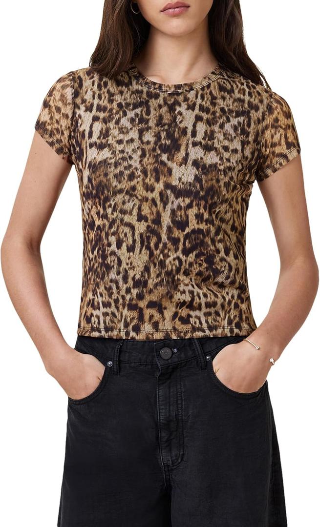 AllSaints Women's Ellie Mesh Tee, Evia Golden Brown, Size 2