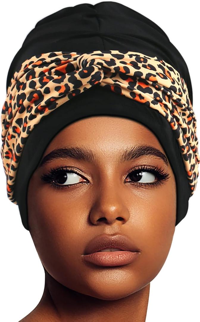 Swim Turban Waterproof Silicone Lined Swim Cap Long Hair Swim Caps for Women Youth - Large Swim Caps