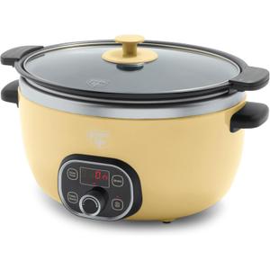 GreenLife 6QT Slow Cooker, Non-Toxic PFAS-Free Ceramic Nonstick Removable Interior Bowl, Programmable, Family Friendly, Keep Warm, Stovetop & Oven Safe, Dishwasher Safe Crock, Timer, Glass Lid, Yellow