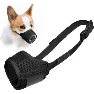 LUCKYPAW Dog Muzzle Anti Biting Barking and Chewing with Comfortable Mesh Soft Fabric and Adjustable Strap, Suitable for  Dogs(Black,M) (M-Snout(6-7"))