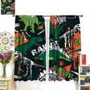 Dinosaur Skeletoncurtains for Boys Room, Vintage Grunge Cartoon Fierce Tropical Animals Print Window Curtains for Kids Bedroom Livingroom, 42x45in (No Blackout)