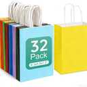VANKUTL 32 Pieces Small Paper Gift Bags with Handles, 8.3"x5.9"x1.2" 8 Colors Party Favor Bags with Handles, Rainbow Paper Gift Bag for Wedding, Birthday, Party Supplies and Gifts