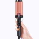 Mini Crimper Hair Tool for Short Hair 1/2 Inch, Small Hair Crimper for Tight Beach Waves, 3 Barrel Hair Waver with Argan Oil Infused, Waver Hair Tool, Mini 3 Barrel Curling Iron, Rosegold