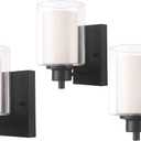 3 Pack Bath Vanity Light Fixtures 1-Light, Indoor Black Wall Light with Dual Glass Shade, Farmhouse Bathroom Wall Scone