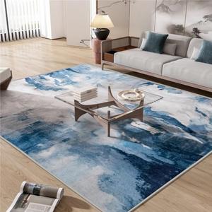 INGEROOM Washable Area Rug 8x10, Modern Abstract Thin Large Rug for Living Room Bedroom Under Dining Table Home Decor, Non Slip Low Pile Area Rug, Oceanic Pattern Navy Blue