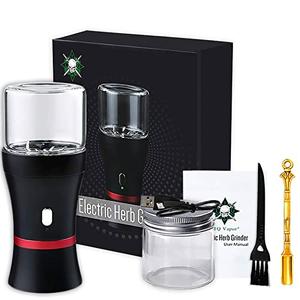 Electric Herb Grinder COMPACT Size, Fast Grinding for Flower Buds, Updated 6 Blades Spice Grinder, USB-Rechargeable Electric Grinder with 2 x 1.7oz/50ml Glass Herb Jars and a Mini Shovel