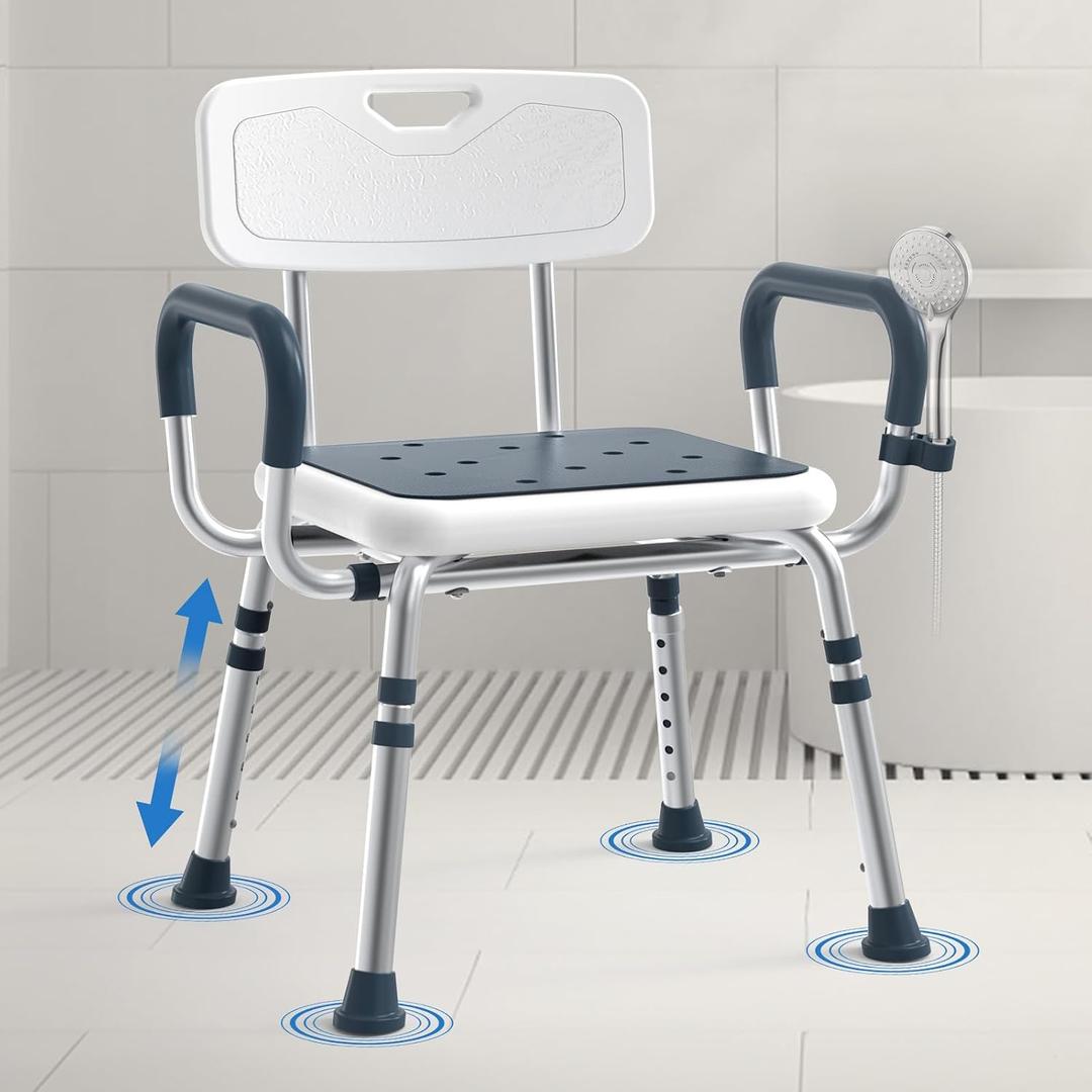 Adjustable Shower Chair for Seniors with Arms and Back, Height Adjustable Bath Seat for Elderly and Disabled, Non-Slip Shower Seat for Inside Shower, HSA/FSA Eligible Bath Chair for Bathtub