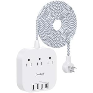 Power Strip with USB C, 3 Outlets 4 USB Ports (22.5W/4.5A) Desktop Charging Station, Flat Plug, 15ft Braided Extension Cord, Non Surge Protector for Travel, Cruise Ship, ETL Listed