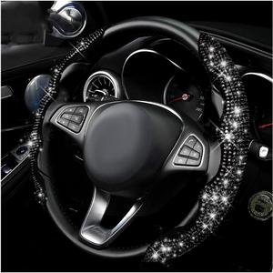 Yourkar 2 PCS Steering Wheel Cover, 15 Inches Crystal Diamond Bling Cover for Auto Steering Wheels, Safety Non-Slip Universal Fit Sparkly Steering Wheel Cover, Car Accessories (Black)