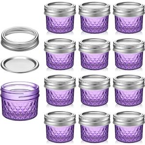 Zhehao 12 Pack 4 oz Mason Jars with Lids Mini Regular Mouth Canning Jelly Honey Jars for Wedding Shower Favors DIY Projects Candle Holding Spice Jam Fruit Smoothie Salad Dressing Ketchup (Purple)