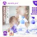 Amplim Manual Breast Pump | Gen 3 Food Grade Silicone Milk Collector for Breastfeeding Nursing Mom with Stopper | Must Haves Registry Essentials for Newborn, Infant, Baby | 5 oz (Blue, Purple) 2 Pack