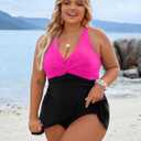 Blooming Jelly Women Plus Size Swimsuit One Piece Swim Dress Tummy Control Bathing Suits Criss Cross Modest Swimwear (XL)