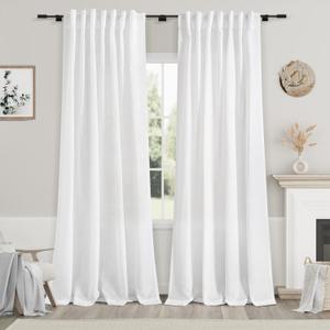 White Semi Sheer Linen Curtains 90 inch Length for Living Room Back Tab Rod Pocket Modern Farmhouse Coastal Decor Off White Cotton Textured Gauze Curtains 90 inches Long for Dining Room Office